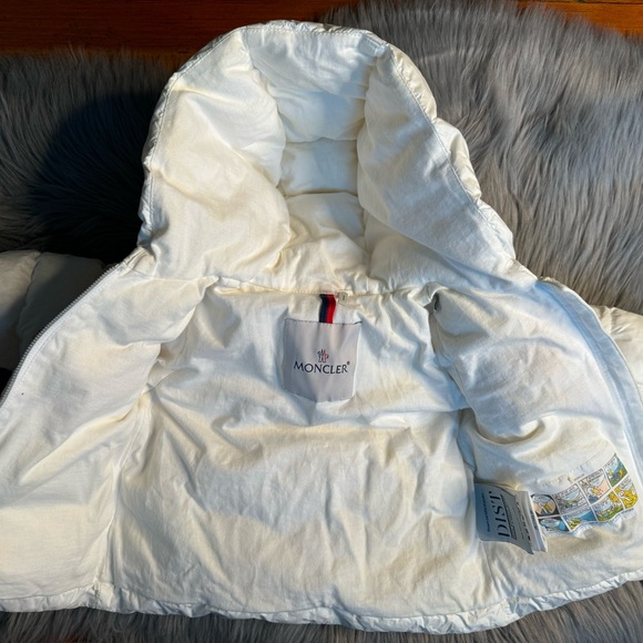 MONCLER Enfant Puffer Jacket LOVE Hoodie White Down Feather Zip 9-12 M ITALY - Picture 7 of 15